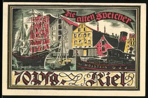 Notgeld Kiel, 1921, 70 Pfennig, Die alten Speicher und Herbstwoche für Kunst und Wissenschaft