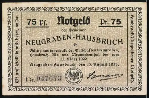 Notgeld Neugraben-Hausbruch 1921, 75 Pfennig, Beerdigung mit Hindernissen vor einer Gastwirtschaft