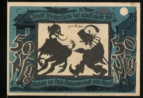 Notgeld Lichtenstein-Callnberg, 1921, 50 Pf., Weberin und Teufel, Industrieillustration