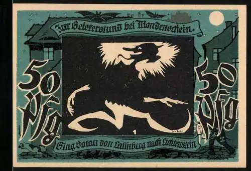 Notgeld Lichtenstein-Callnberg 1921, 50 Pfennig, Wolf und Bergbauszene, grün und schwarz