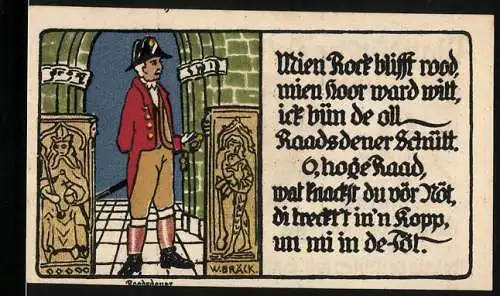 Notgeld Lübeck 1921, 50 Pfennig, Plattdütsche Volksgill to Lübeck mit Segelschiff und Text