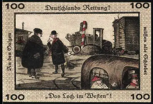 Notgeld Neugraben-Hausbruch, 1921, 100 Pf, Deutschlands Rettung?, Das Loch im Westen!