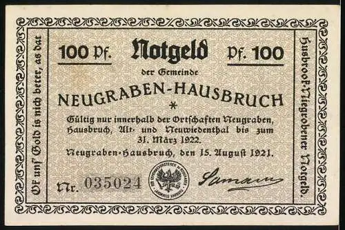 Notgeld Neugraben-Hausbruch, 1921, 100 Pf, Deutschlands Rettung?, Das Loch im Westen!