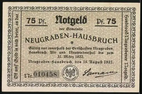 Notgeld Neugraben-Hausbruch 1921, 75 Pfennig, Beerdigung mit Hindernissen in der guten alten Zeit