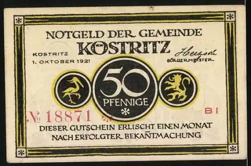 Notgeld Köstritz, 1921, 50 Pfennig, Silhouette von drei Männern mit Bierflaschen und Kerzenleuchtern