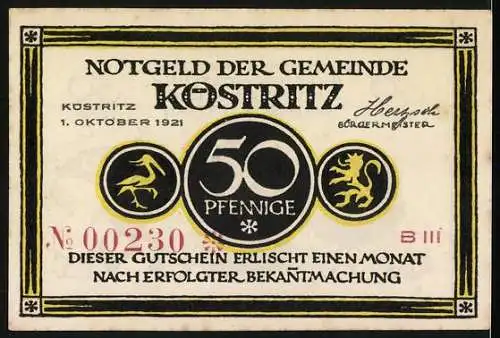 Notgeld Köstritz, 1921, 50 Pfennig, Köstritzer Schwarzbier hilft den Müttern die Kindlein stramm ins Dasein füttern