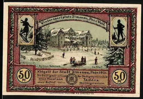 Notgeld Ilmenau, 1921, 50 Pfennig, Wintersportplatz und Bad Ilmenau Thür. Wald, Kurhaus Gabelbach