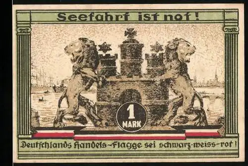 Notgeld Hamburg, 1921, 1 Mark, Seefahrt ist Not, Kultur- und Sportwoche