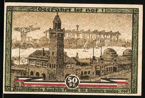 Notgeld Hamburg 1921, 50 Pf, Seefahrt ist Not und Kultur und Sport Woche Hamburg 19-24 August