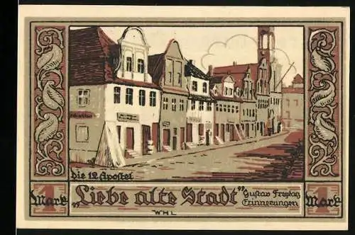 Notgeld Kreuzburg, 1 Mark, Die 12 Apostel und Burgmotiv, Liebe alte Stadt