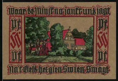 Notgeld Leer 1921, 50 Pfennig, Hamenburg Schloss und historische Figur