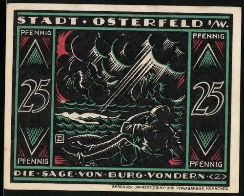 Notgeld Osterfeld 1921, 25 Pfennig, Die Sage von Burg Vondern, Gebrüder Jänecke Druck und Verlagshaus Hannover