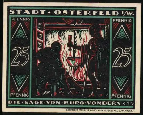 Notgeld Osterfeld 1921, 25 Pfennig, Die Sage von Burg Vondern, Stadtmotive und Schriftzüge