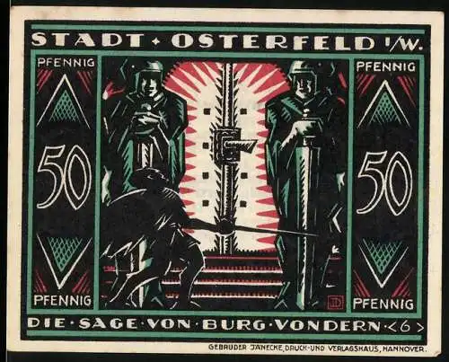 Notgeld Osterfeld 1921, 50 Pfennig, Die Sage von Burg Vondern, Stadtparkasse, Gültig bis Monatsende