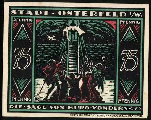 Notgeld Osterfeld 1921, 75 Pfennig, Die Sage von Burg Vondern, Stadtparkasse Ausgabe