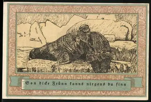 Notgeld Stellingen, 1920, 50 Pfennig, Vorderseite Eule und Inschrift, Rückseite sitzender Mann