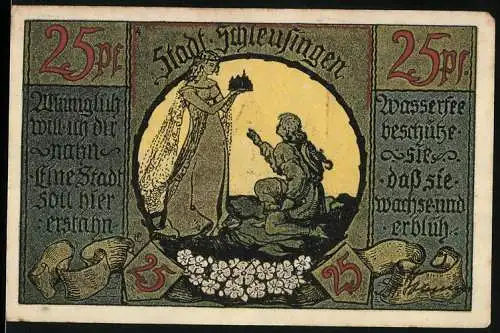 Notgeld Schleusingen, 1921, 25 Pfennig, Stadtwappen und Schlossansicht