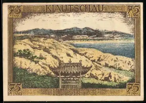 Notgeld Berlin 1921, 75 Pfennig, Iltisberge Kiautschau, Deutsches Pachtgebiet in China, Kolonialgedenktag