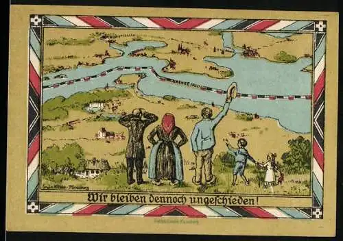 Notgeld Lutzhöft in Angeln 1920, 1 Mark, mit Bismarckgedenkstein und Karte der Region