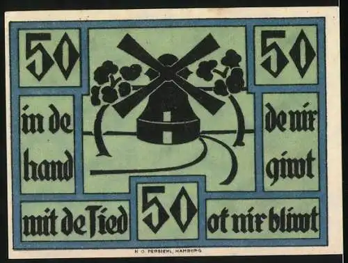 Notgeld Neuhaus 1921, 50 Pfennig, Gutschein des Kreises mit Windmühle und Wappen