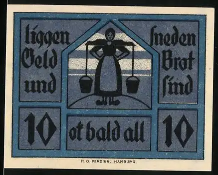 Notgeld Neuhaus, 1921, 10 Pfennig, Frau mit Wassereimern und Wappen