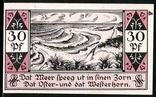 Notgeld Westerhorn 1921, 30 Pfennig, Landschaft mit Meer und Gras, gültig bis 31. Dezember 1921