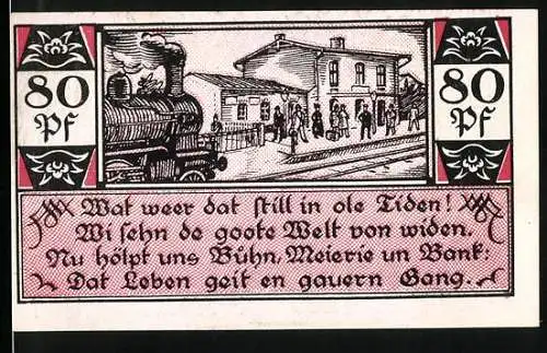 Notgeld Westerhorn 1921, 80 Pfennig, Eisenbahn-Szene und Gedicht, Amtsbezirk Hörnerkirchen