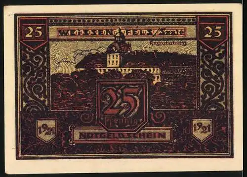 Notgeld Weissenfels / Saale 1921, 25 Pfennig, Industrie und Landschaftsmotiv, Druck: Schwarz, Lindenberg /Allgäu