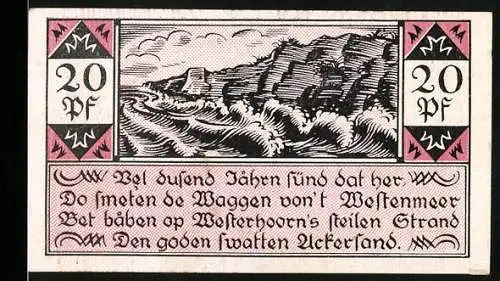 Notgeld Westerhorn 1921, 20 Pfennig, Landschaft mit Küste und Text in Plattdeutsch