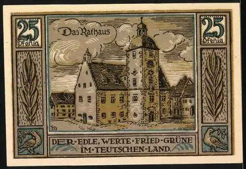 Notgeld Querfurt, 1921, 25 Pfennig, Darstellung von Madonna und Rathaus