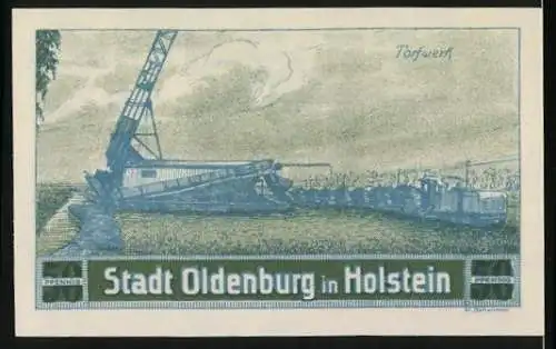 Notgeld Oldenburg in Holstein, 1921, 50 Pfennig, Burg und Torfwerk Abbildungen