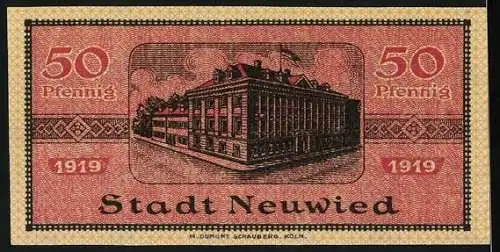 Notgeld Neuwied, 1919, 50 Pfennig, Wappen und Gebäudeabbildung