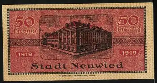 Notgeld Neuwied 1919, 50 Pfennig, Wappen und Gebäude der Stadt Neuwied