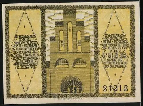 Notgeld Neustadt in Holstein, 1921, 20 Pfennig, Gelb-Schwarz, Boot und Gebäude, Ser. Nr. 21212