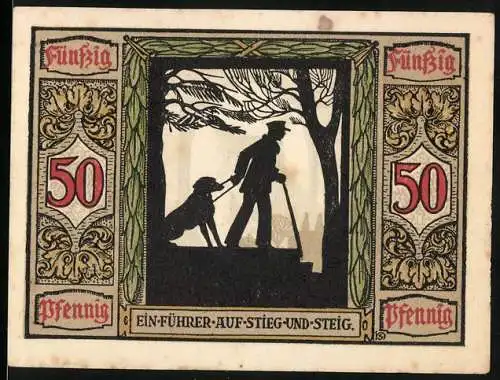 Notgeld Oldenburg 1921, 50 Pfennig, Deutscher Führhund für Kriegsblinde