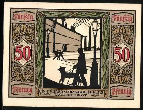 Notgeld Oldenburg 1921, 50 Pfennig, Deutscher Führhund für Kriegsblinde