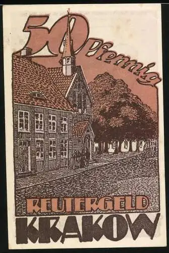 Notgeld Krakow 1922, 50 Pfennig, Reutergeld mit Gedicht und Gebäudemotiv