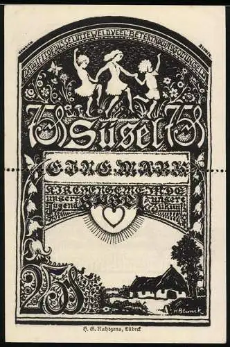 Notgeld Süsel, 1920, eine Mark, tanzende Kinder und Landschaft mit Haus