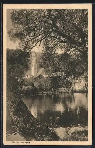 AK Wolfratshausen, Blick auf die Kirche über den See