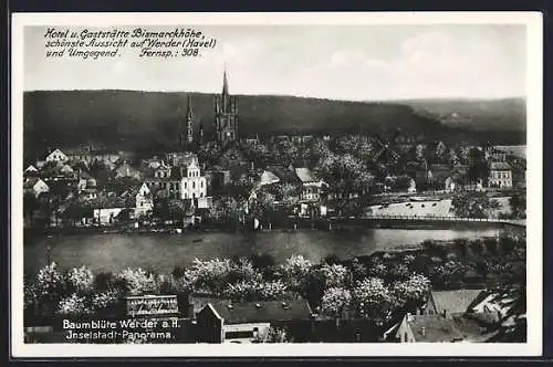 AK Werder /Havel, Inselstadt-Panorama zur Baumblüte vom Hotel Bismarckhöhe aus