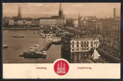 AK Hamburg-Neustadt, Jungfernstieg von oben, Wappen