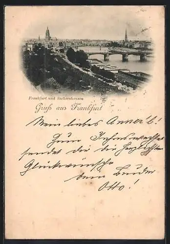 AK Frankfurt a. M., Frankfurt und Sachsenhausen, mit Mainbrücke