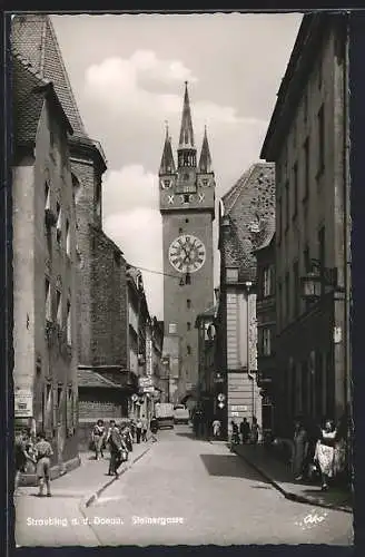 AK Straubing, Steinergasse mit Uhrenturm