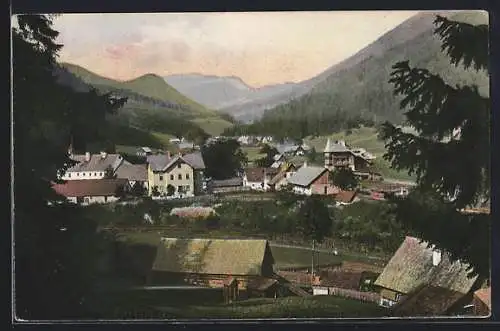 AK Frein a. Mürz, Ortsansicht mit Berglandschaft