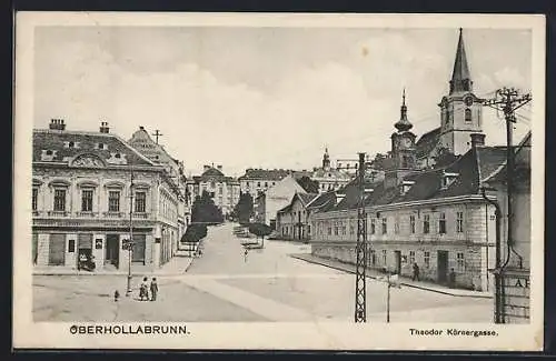 AK Oberhollabrunn, Theodor Körnergasse mit Blick zur Kirche