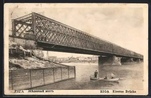 AK Riga, Eiserne Brücke mit Ruderboot