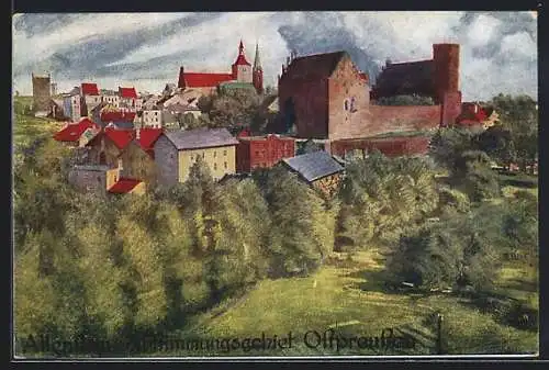 Künstler-AK Allenstein, Panoramaansicht vom Ort