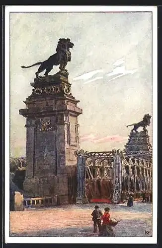 Künstler-AK sign.R.Konopa: Wien, Donaubrücke bei Rutzdorf