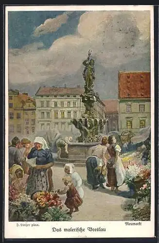 Künstler-AK Breslau, Treiben auf dem Neumarkt