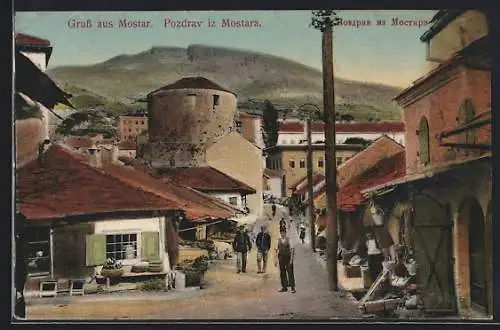 AK Mostar, Strassenpartie mit Läden